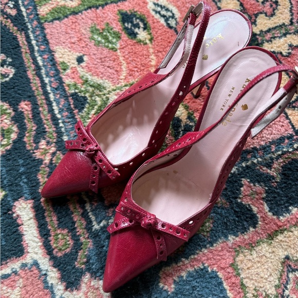 Vintage Y2K Kate Spade red lali bow pumps vero cuoio made in Italy sz 7.5 - Picture 1 of 8
